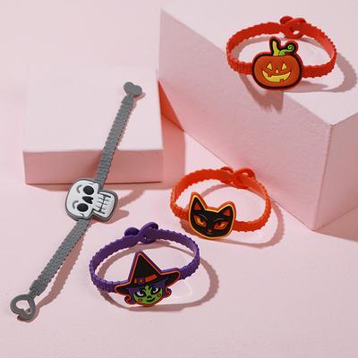 10pcs Lovely Pumpkin Ghost Witch Bracelet Rings Girl Kids Wrist Strap Colorful Halloween Wristbands Cartoon Rings Party Gift