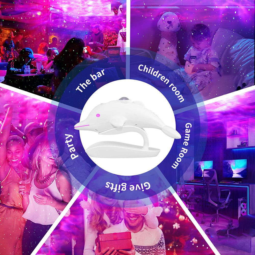 Dolphin Starry Sky Projection Lamp Starry Sky Projection Atmosphere Lamp Bedroom Night Light for Bar Gaming Room Decorative Lamp