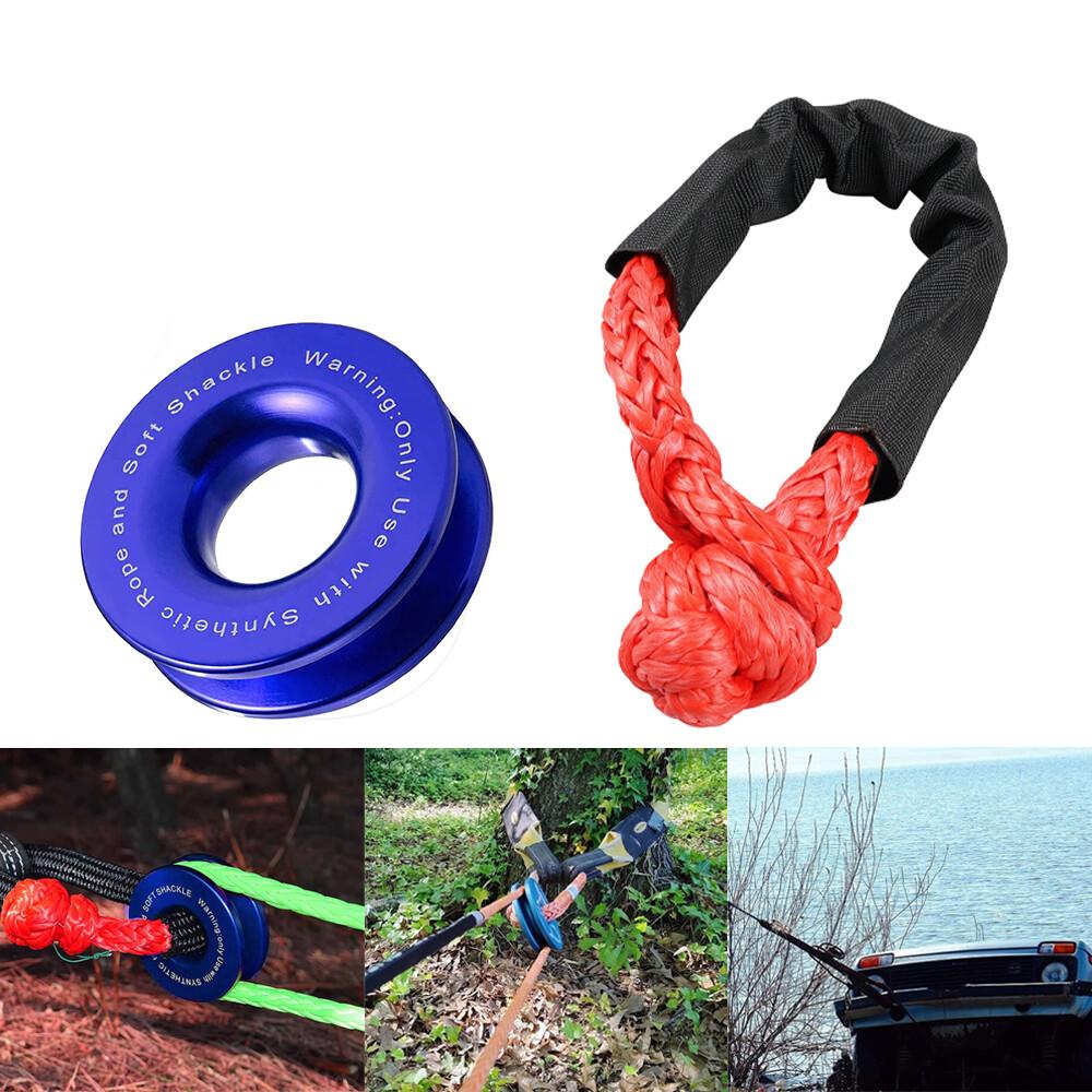Heavy Duty Recovery Ring Snatch Block Pulley W/ Soft Shackle Tow Winch Rope