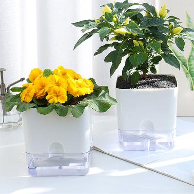 Self Watering Plant Pot Transparent Flower Pot with Visible Reservoir Square Planter Pot Double Layer Flowerpot Garden Supplies