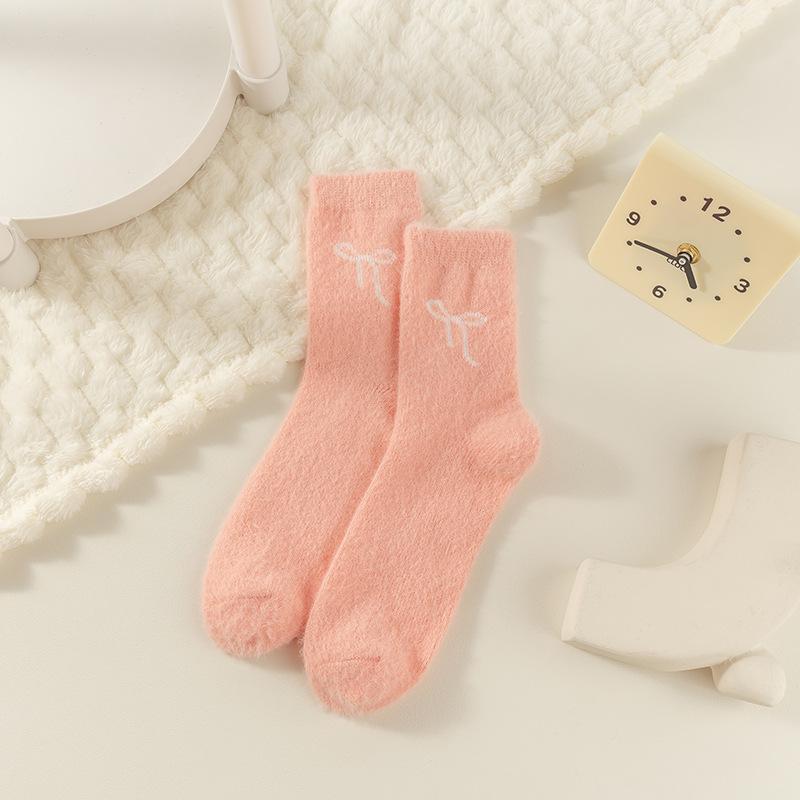 Love Embroidered Mink Velvet Socks Women's Autumn and Winter Medium Tube Socks Thickened Plush Sweet Sleep Floor Confinement Socks