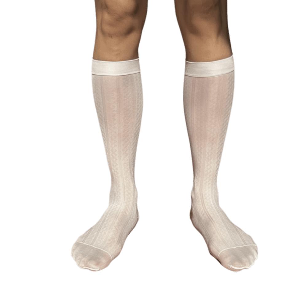 Chaussettes Homme à Rayures Durables Ultra-Fines Bas Mi-Mollet en Nylon Ultra-Fins Respirants Transparents Chaussettes Habillées Bureau