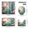 4pcs Spring Butterfly Dance Floral Print Shower Curtain Set, Bathroom Decor Set Includes Shower Curtain, Non-Slip Bath Mat