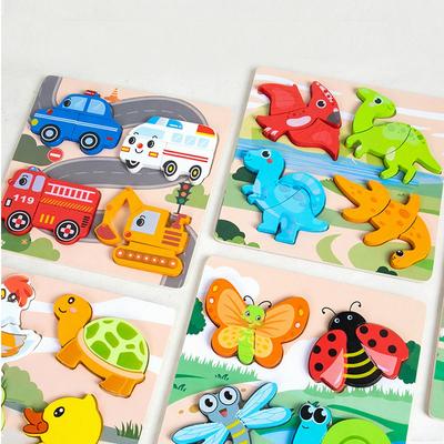 6 Drewnianych Puzzle 3D, Kreskówki, Zwierzęta, Owoce, Dinozaury, Wczesna edukacja, Nauka poznawcza, Puzzle, Koordynacja oko-ręka