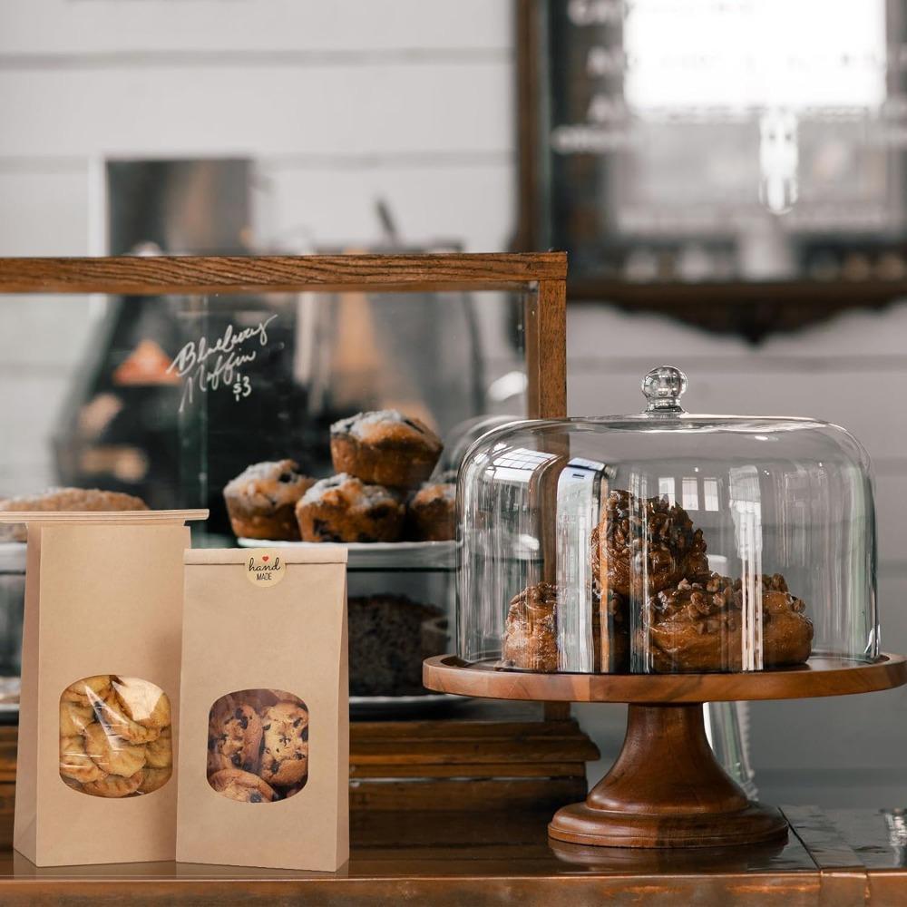 20pcs Bakery Bags with Window Kraft Brown Paper Bags with Window Tin Tie Tab Lock for Bakery Cookie Coffee Bean Party Favor Snack Bread