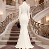 Damen Hals Sheer Mesh Off-Shoulder Langarm Abendkleid Elegant Bodenlang Raffung Formelles Kleid für Events Partys