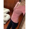 2026 Spring Autumn Women's Slim Fit Color Block Striped Long Sleeve T-shirt: Waist-Cinching Base Top