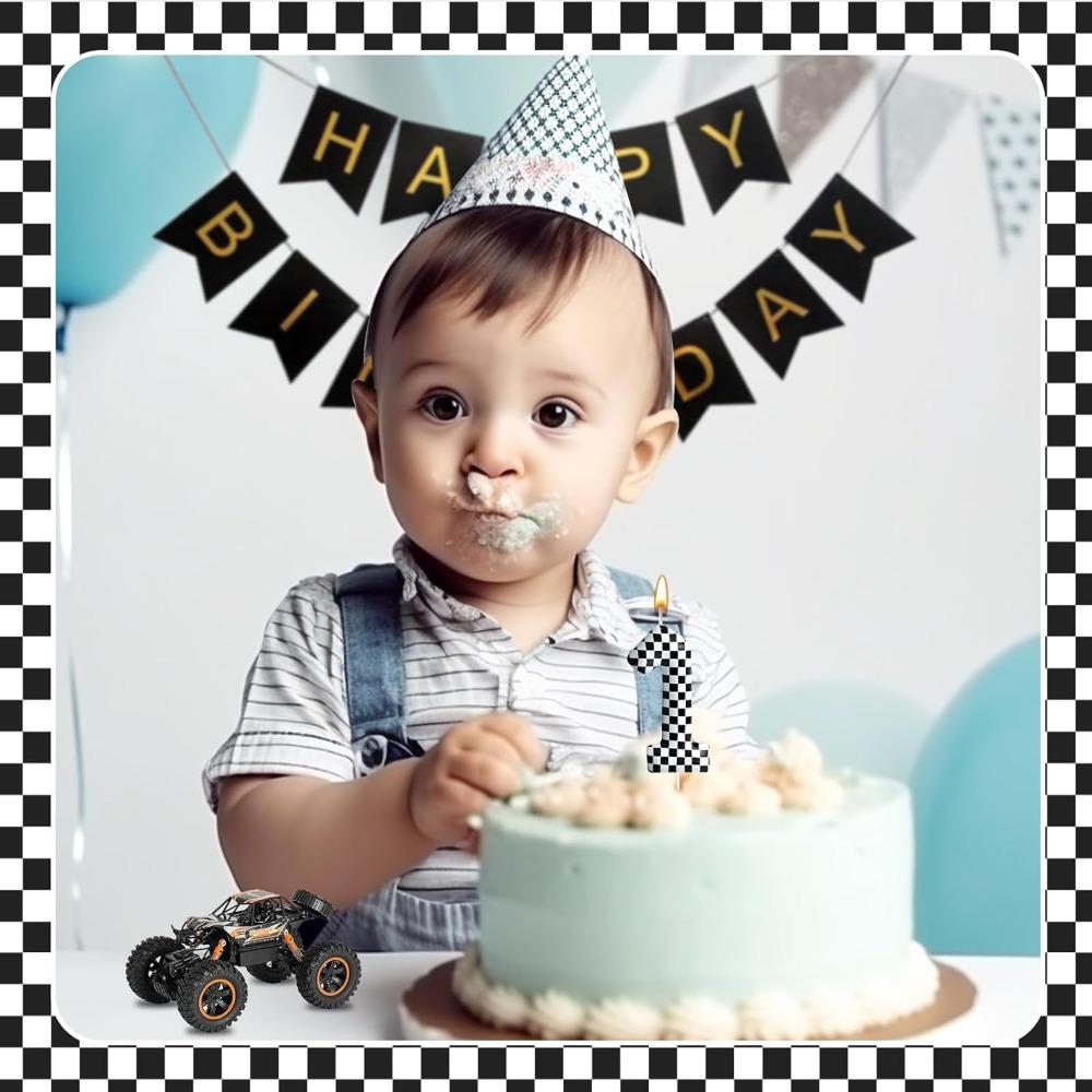 1pcsBirthday Candle Number Checkered Candle Birthday Party Decoration Cake Topper for Racing Car Party Decoration Theme Party
