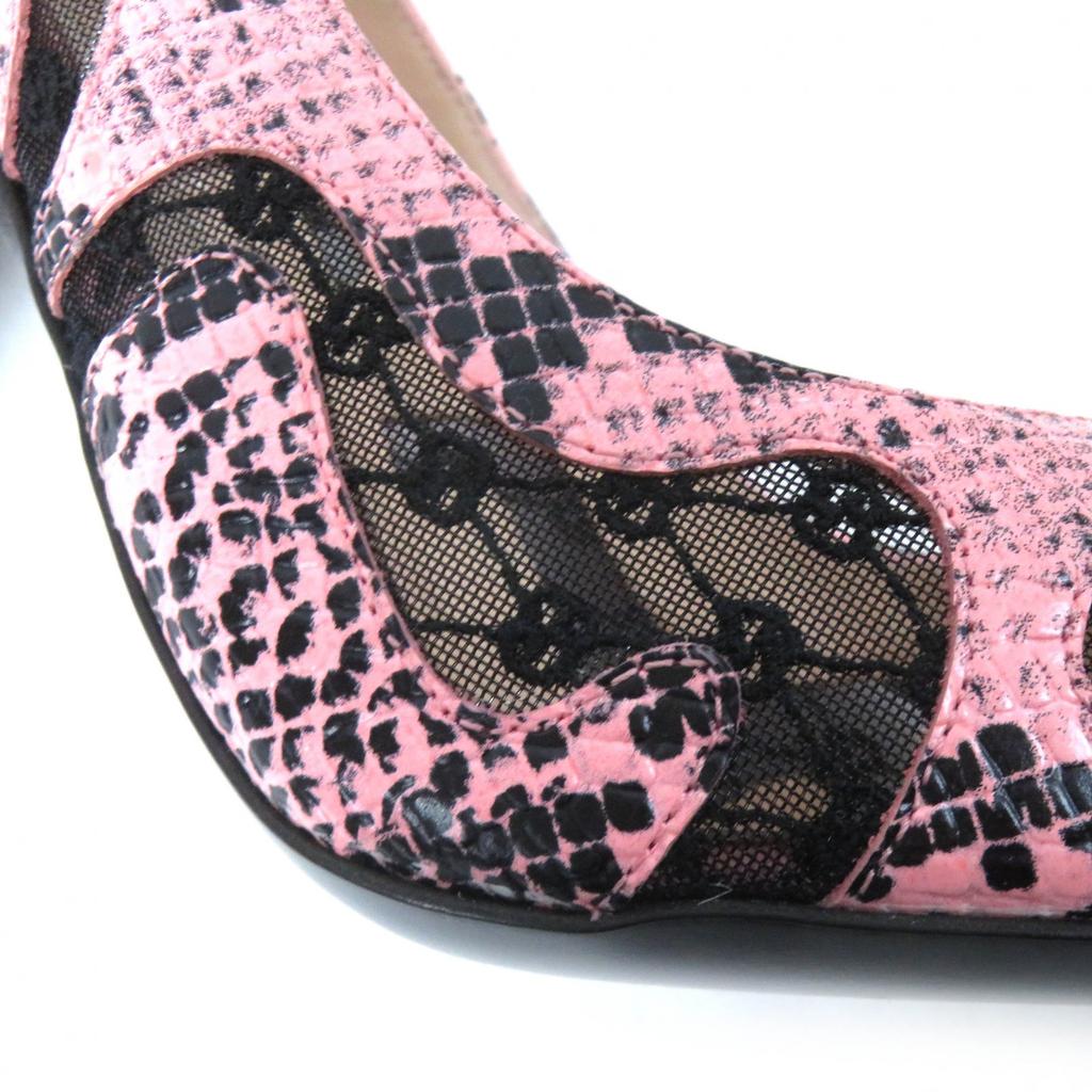 GUCCI pumps GG rhombus python print heels Pink black leather Women 36.5 738689 Used