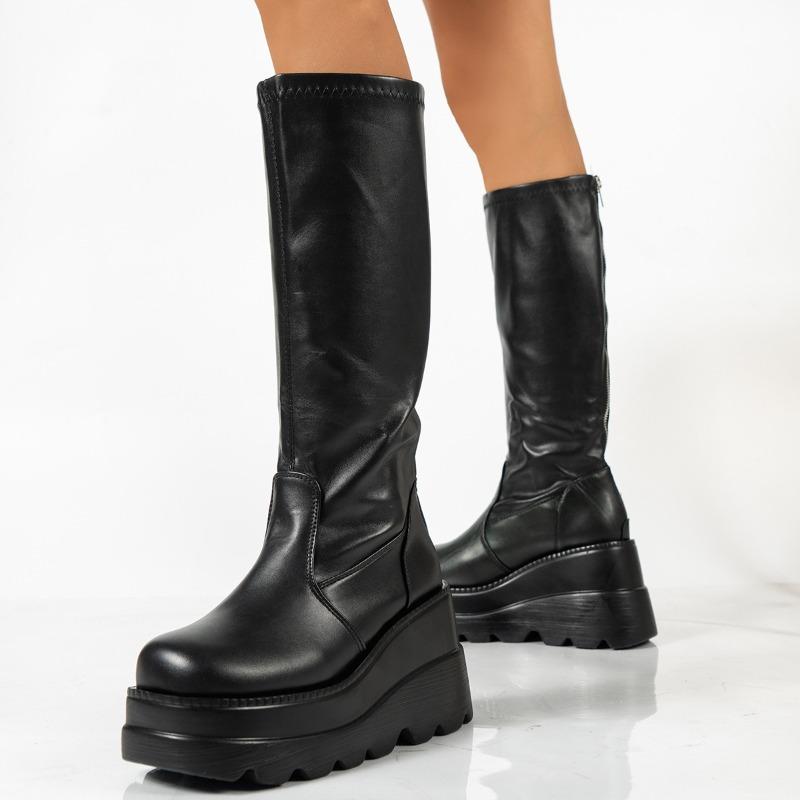 Thick heel long tube heightening boots women's new knee boots spring high heel knight boots thick sole thin boots