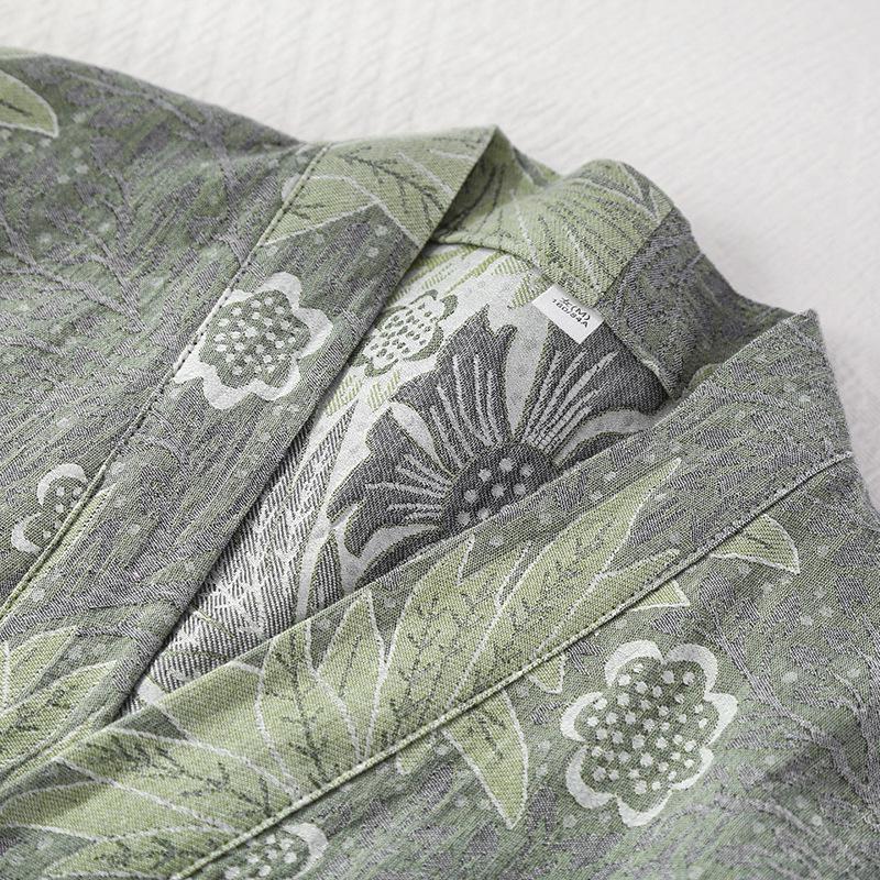 Women's Retro Pure Cotton Kimono Bathrobe Pajamas - Japanese Gauze Jacquard Sauna Homewear
