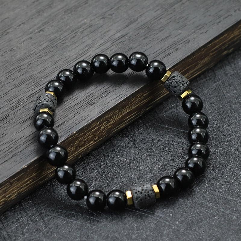 

Unique Natural Stone Bracelet Men 8mm Obsidian Tiger Eyes Beaded Braclet Homme Hand Accessories Black Strand Brazalete Pulseira 20cm 7.9Inch