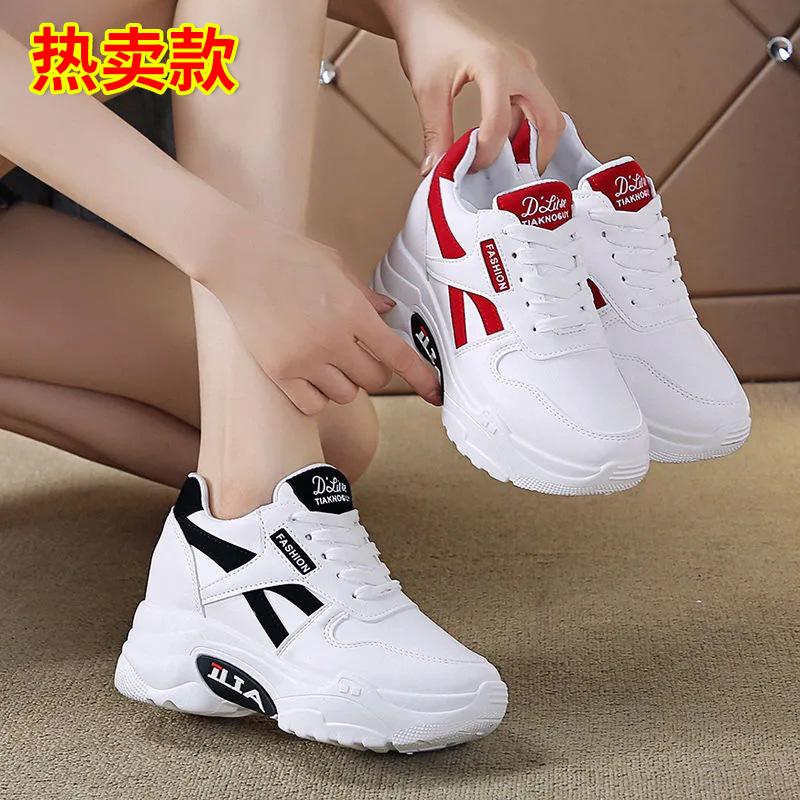 

Маленькие белые туфли на внутренней платформе для увеличения роста, женские весенне-осенние спортивные туфли на платформе, универсальные повседневные бархатные женские одинарные туфли 40 красный