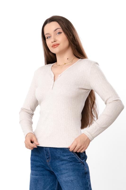 Women's Ribbed Angora Long Sleeve Top with Buttons, Demi-season 8454-088 HC