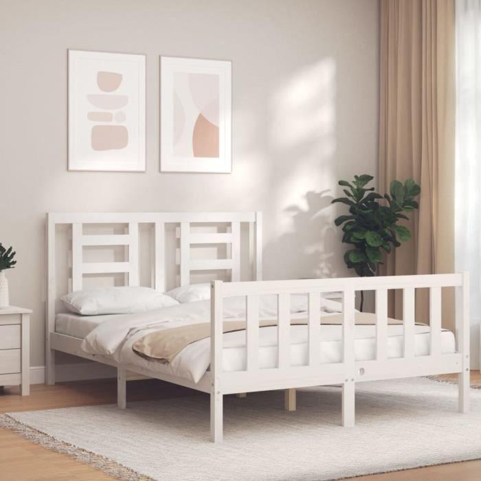 VidaXL Bed Frames with Headboard White Small Double Solid Wood 3192852