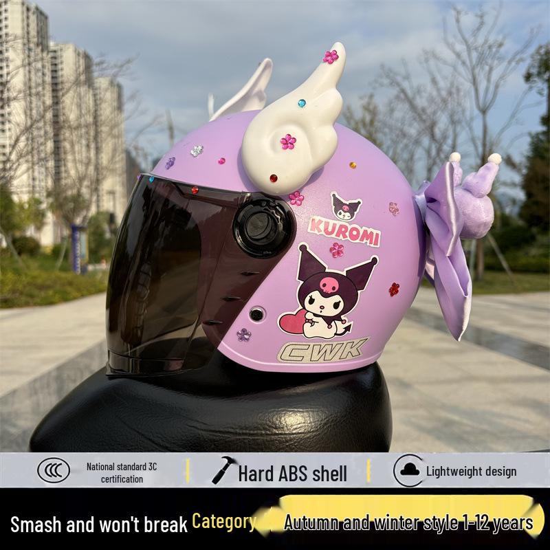 Kuromi Kids' Helmet: 1-12 Years, Fall-Resistant, Warm for Autumn/Winter, Electric Vehicle Safety.