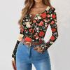Women's Slim Bottom T-shirt Fashion Casual Gradient Printing Round Neck Pullover Long Sleeve Top