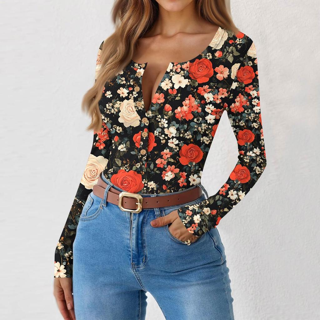Women's Slim Bottom T-shirt Fashion Casual Gradient Printing Round Neck Pullover Long Sleeve Top