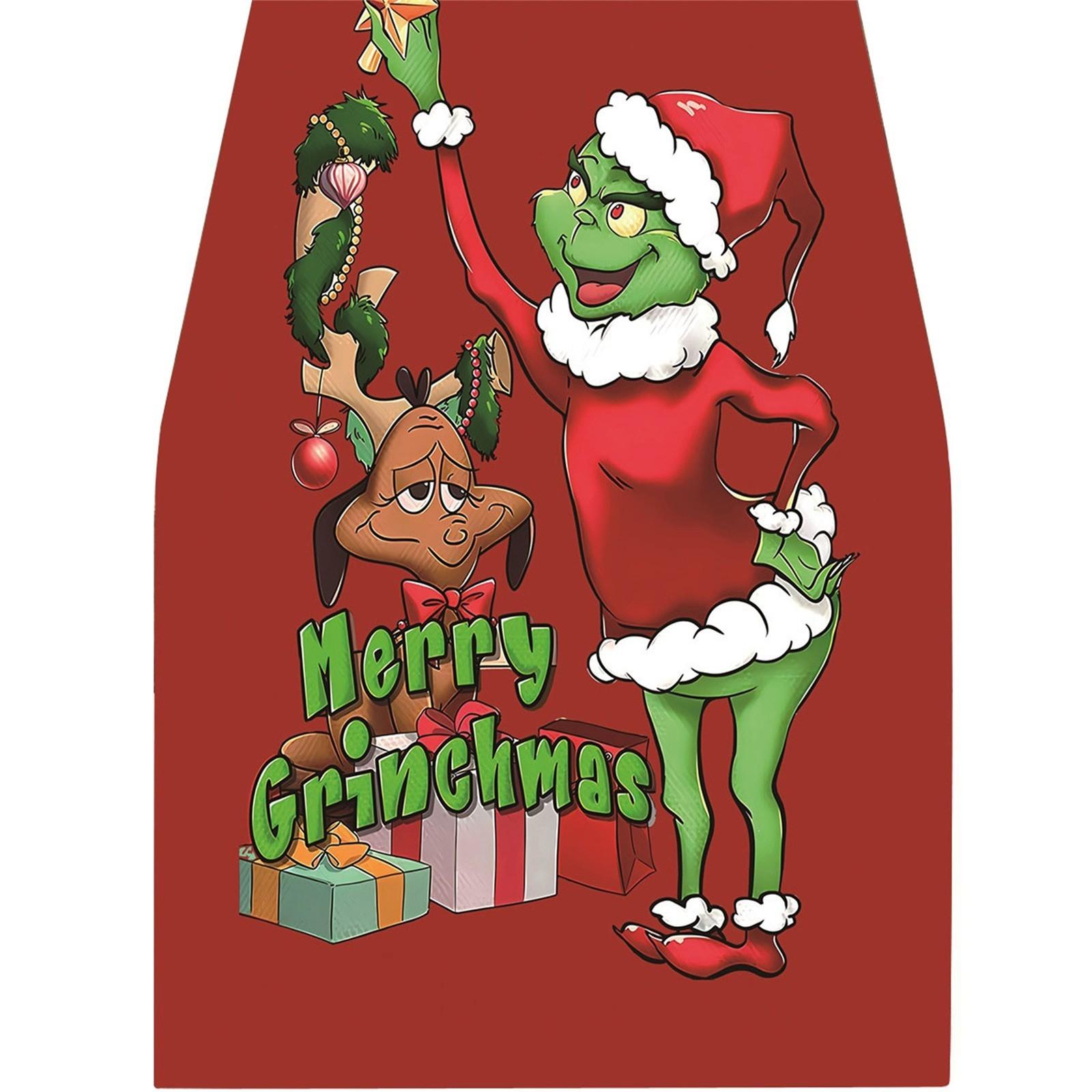 

Льняная зеленая рождественская дорожка для стола Веселая скатерть Рождественские украшения для праздничного стола One Size