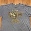 Vintage Fish Now Work Later T Shirt Funny Fishing Comedy Humor Y2K Mens XL Blue