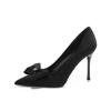 [Spot] High heels women's thin heels pointed bows French temperament socialite senior single shoes wedding shoes