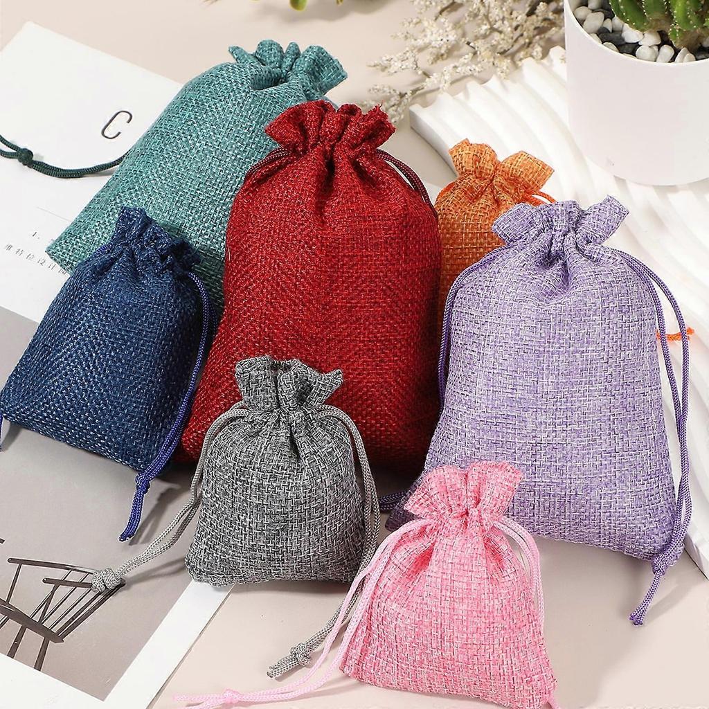 2.7x3.5 Inch Burlap Bags with Drawstring, 50 Pcs Linen Favor Gift Bags Reusable Jewelry Pouch Sacks for Party Christmas Festival, Gray