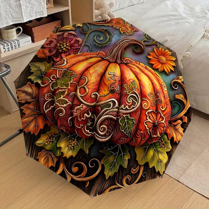 

1pc Autumnal Pumpkin Decor Fashionable Automatic Opening/Closing Folding Umbrella with 8 Iron Bones, Plastic Handle yy251015094