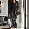 Autumn 2025 New Arrival: Women's Slim V-Neck High-Waist Lace-up Long Dress