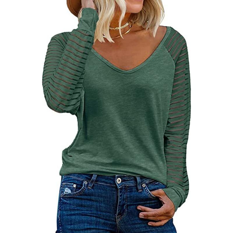 

Осенний женский топ с длинными рукавами, в полоску, повседневная свободная футболка XXL темно-зеленого