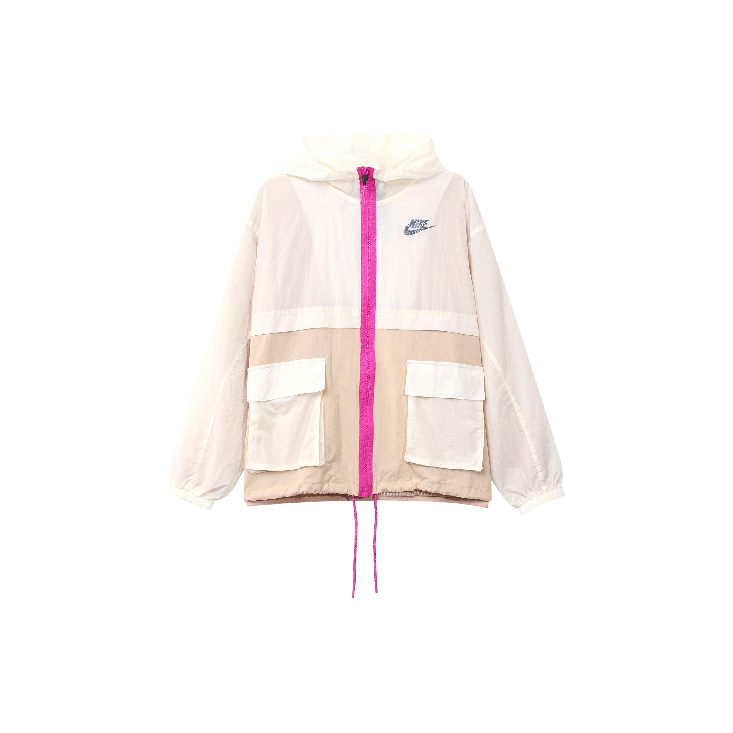 Nike Logo Hooded Zip-Up Woven Outdoor Windbreaker Jacket Women Jackets Pink CJ2295-110 XS