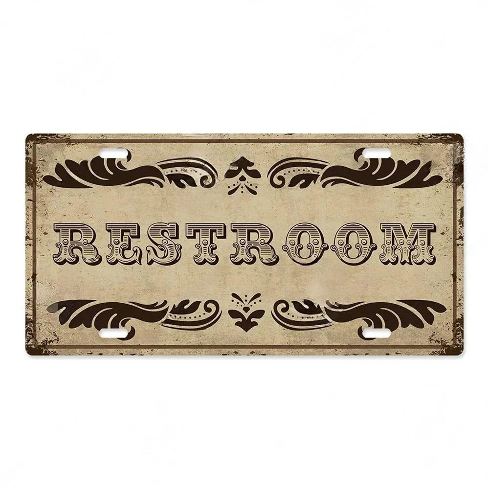 High Definition Metal Tin Sign Vintage Toilet Restroom License Plate Style Signs Set Retro Wall Art Decor for Home Bar Garage Ba