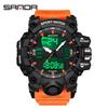 SANDA Women's Trendy LED Dual Display Waterproof Watch with Hourly Chime