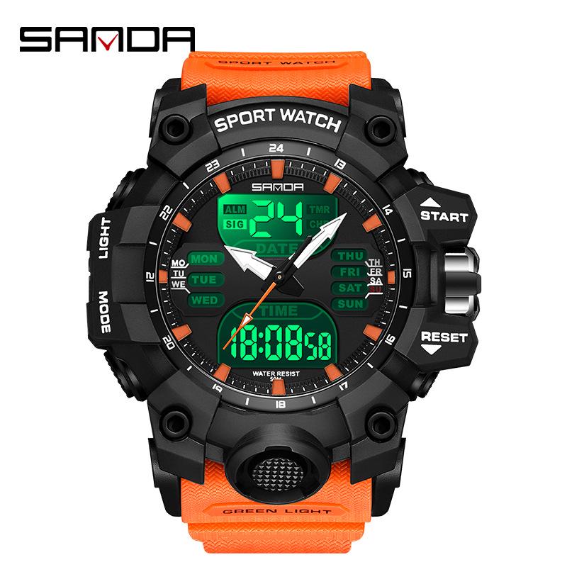 SANDA Women's Trendy LED Dual Display Waterproof Watch with Hourly Chime