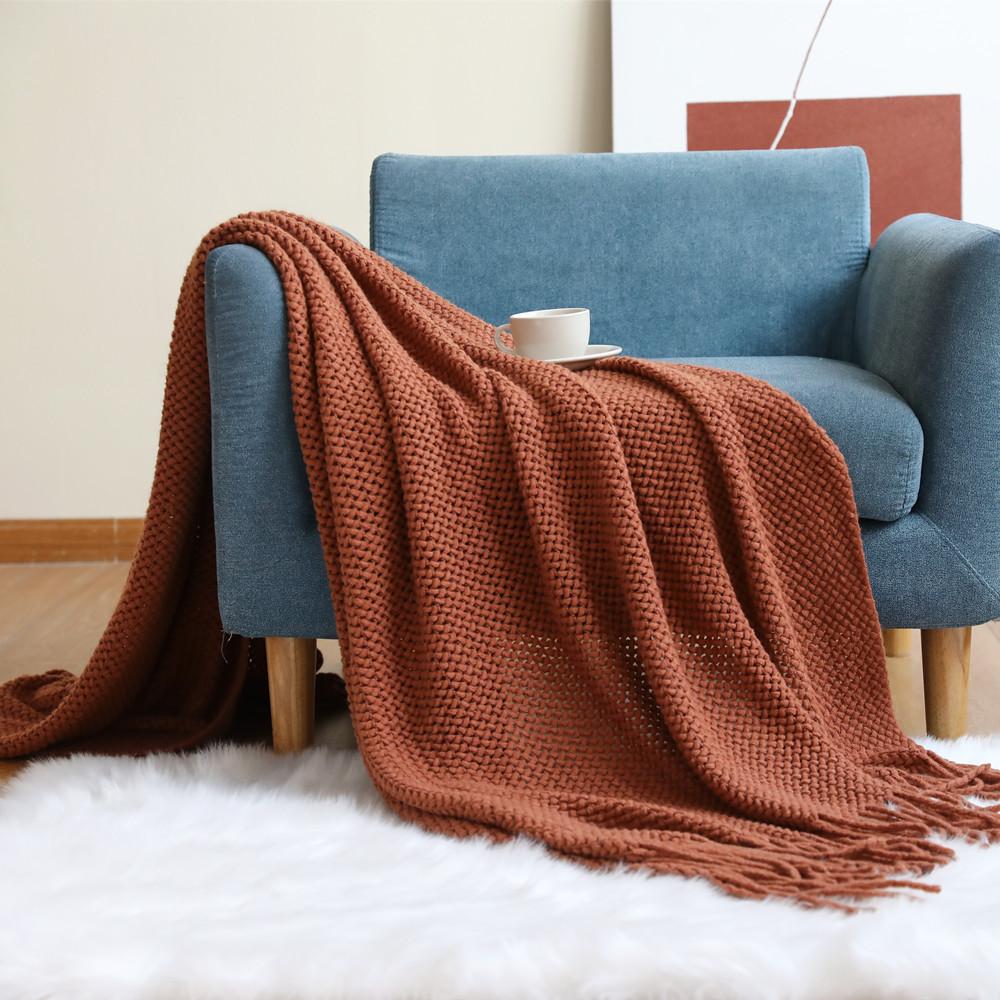 Nordic Style Knitted Wool Sofa Throw Solid Color Soft Lightweight Shawl Blanket for Bedside Couch Office Nap Cozy Warm Comfort