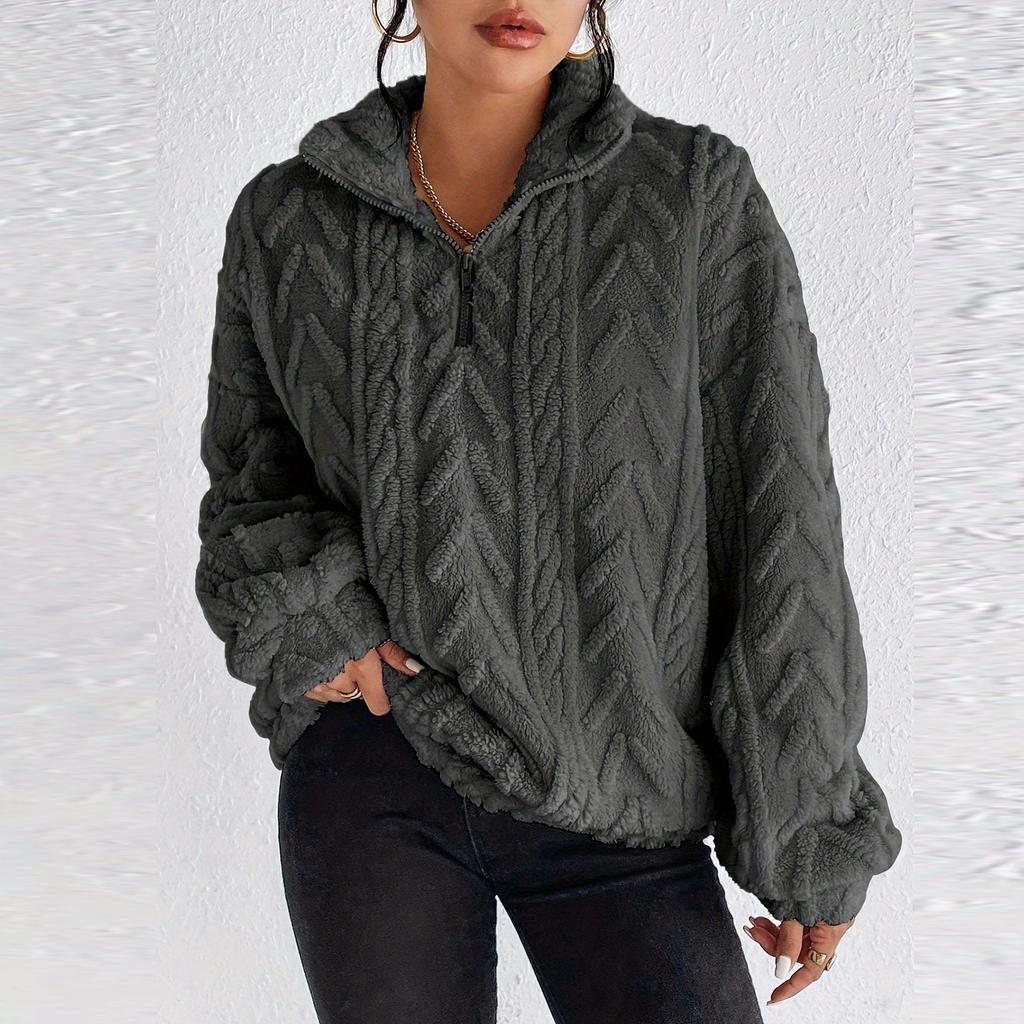 Women's Fashion Casual Long-sleeved Zip Winter Warm Tops Loose Outerwear Sweatshirt