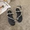 Rhinestone Pearl Toe Flat Sandals Women's Summer New Temperament Casual Shoes