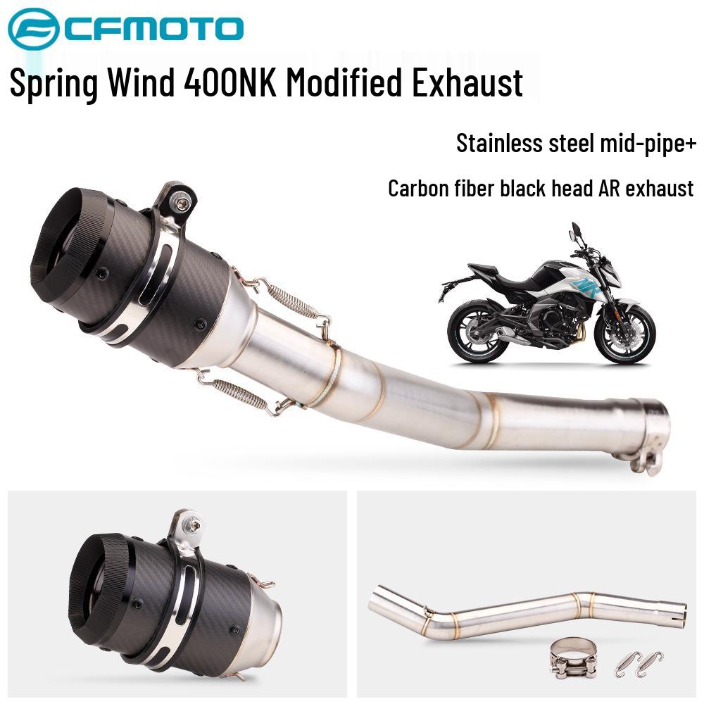 Compatible CFMOTO 400NK Carbon Fiber Exhaust Modification - Direct-Fit Mid-Section Muffler Replacement.