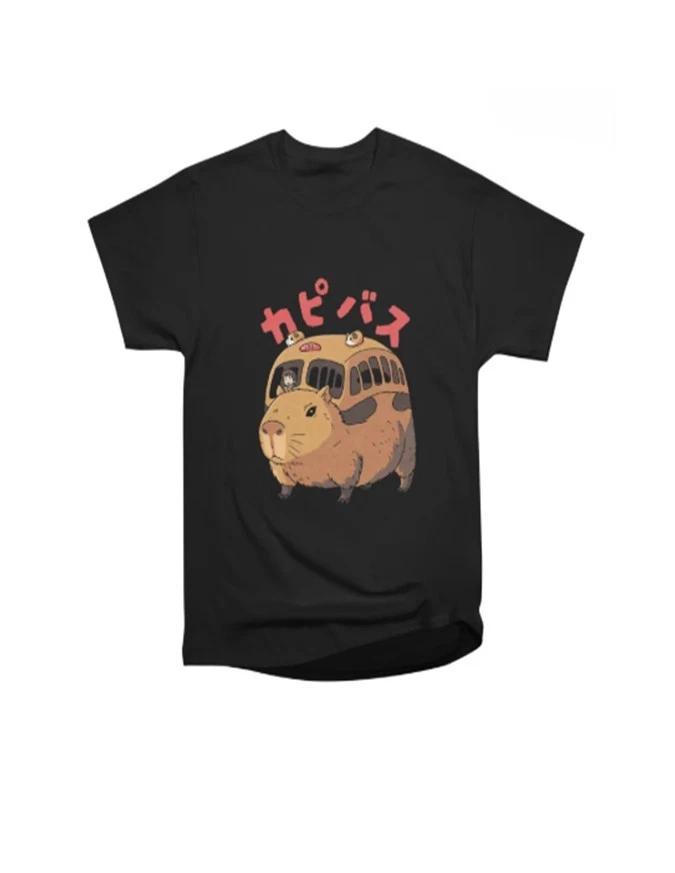 Cute Capybara Bus Japanese Style Cartoon T-Shirt 2XL