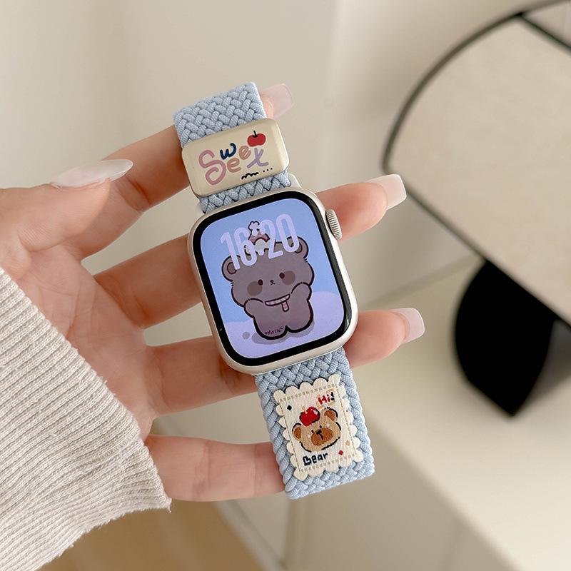 Applicable to iwatch10th generation cute bear nylon woven magnetic strap applewatch new s9/876SE