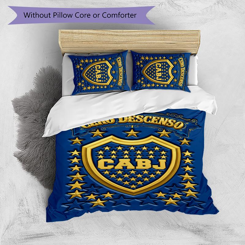 3-częściowy komplet pościeli z wzorem Club Atlético Boca Juniors zestaw poszew na kołdrę zawiera poszewę na kołdrę i poszewki na poduszki, idealna dekoracja sypialni na każdą porę roku i prezent