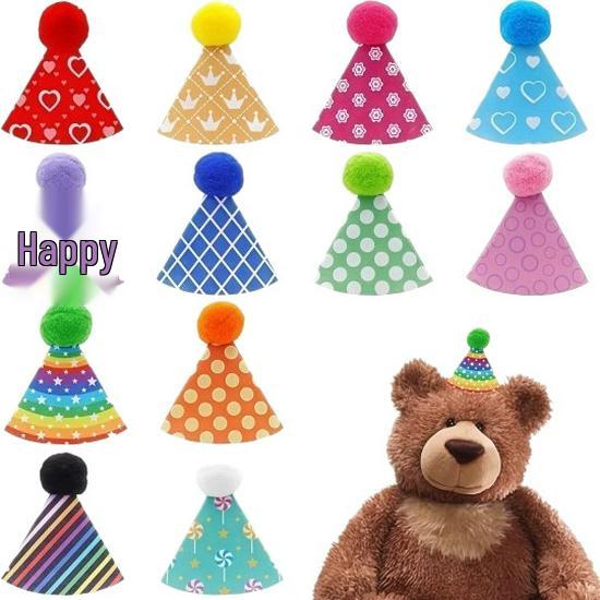 Pet Birthday Pom-Pom Party Hat for Cats, Dogs & Bears - Cute Doll Decoration