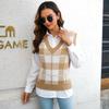 QICED Gilet in maglia con scollo a V, senza maniche, con stampa scozzese, casual, autunno inverno, da donna