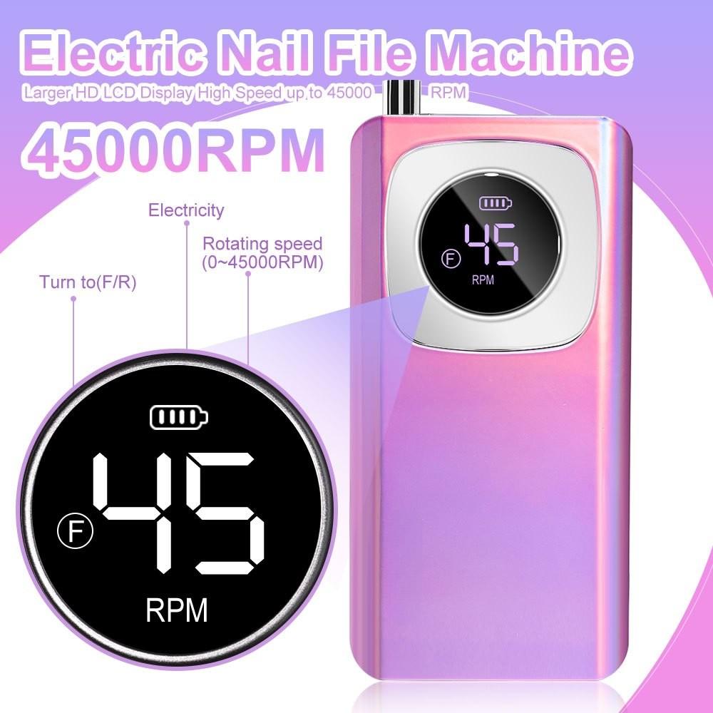 45000RPM Portable Electric Nail File Machine Nail Polishing Tool Rechargeable Professional Manicure Drill Kit