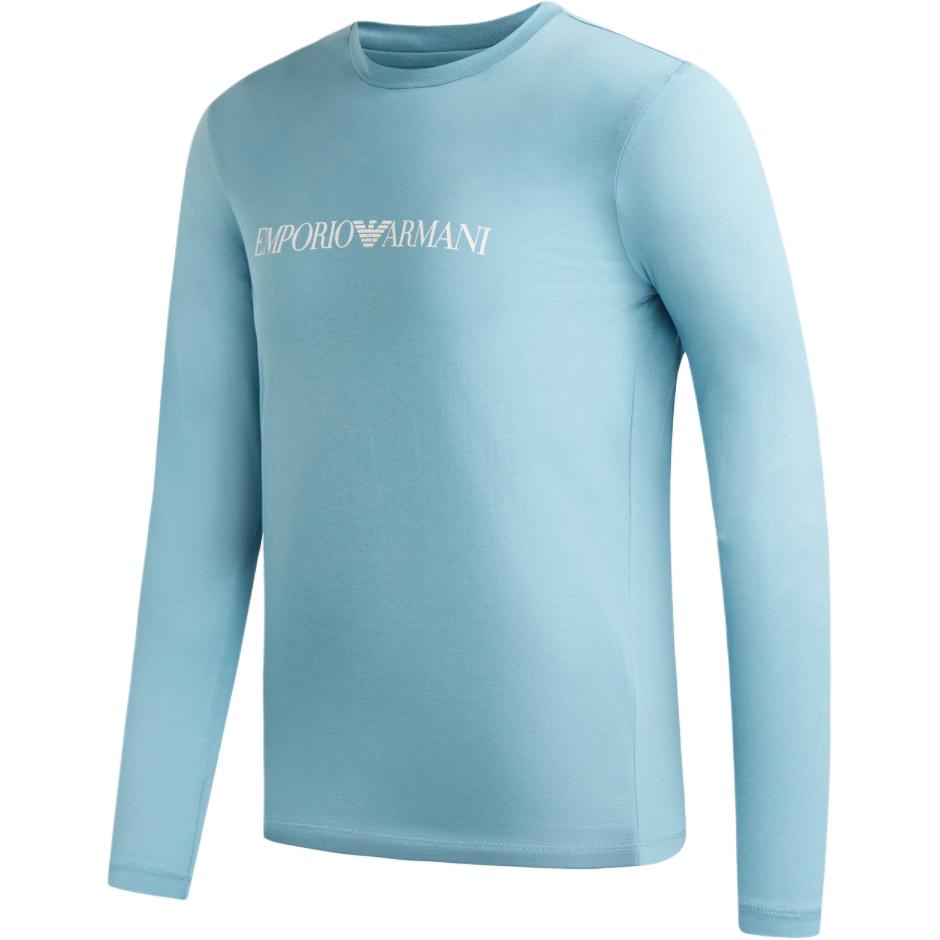 Emporio Armani FW22 Logo Print Crew Neck Long Sleeve T-Shirt Men Tops Blue 8N1TN8-1JPZZ-22F-0784