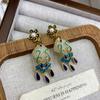Antique Earrings Chinese Style Fringed Retro Classic Gold-Plated Blue Lotus Earrings Imitation Hetian Jade Earrings Femininity