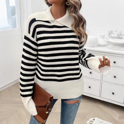 Women's Autumn and Winter Tops Casual Loose Striped Long-sleeved Sweater for Women