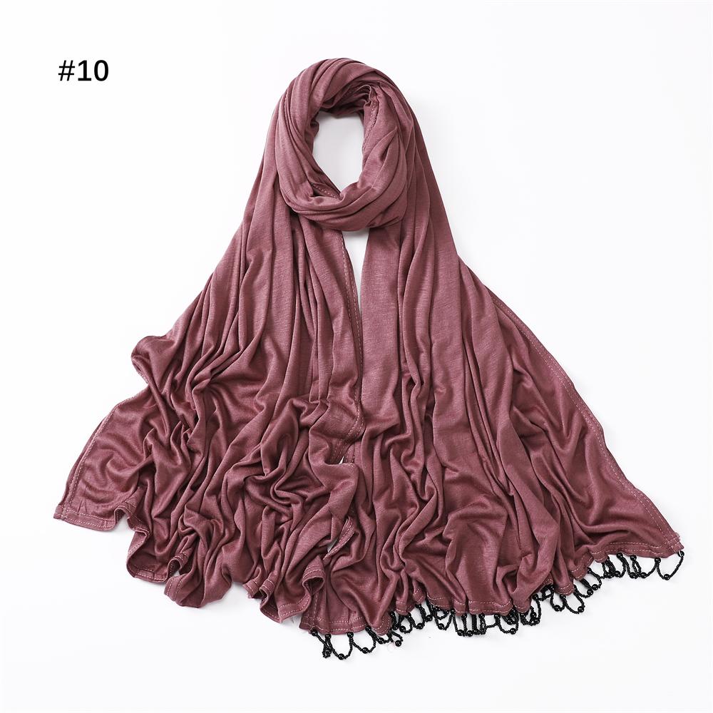 Handmade Beads Hijabs Mercerized Cotton Elasticity Jersey Hijab Muslim Women Basic Head Wrap Plain Solid Scarf Headscarf