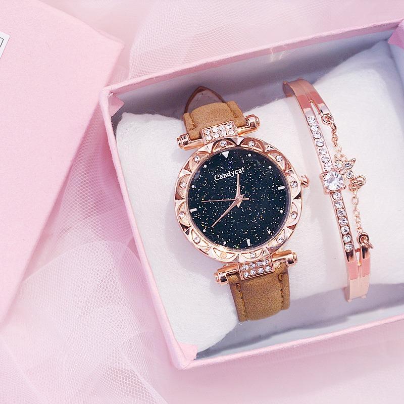 Starry Sky Watch Women's Fashion Trend Simple Casual Women's Watch Student Two-piece Gift Watch
