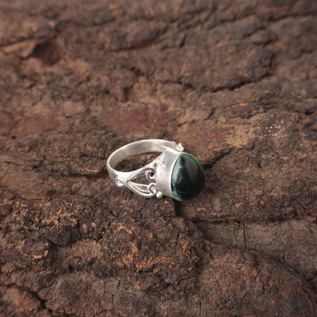 Pear Natural Malachite 925 Silver Artisan Statement Engagement Gift Ring Jewelry RR-46-27