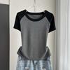 Raglan Short Sleeve Color Block T-Shirt Plus Size Loose Slim Crop Top For Summer Versatile Breathable Soft Material Flattering Slim Women Top
